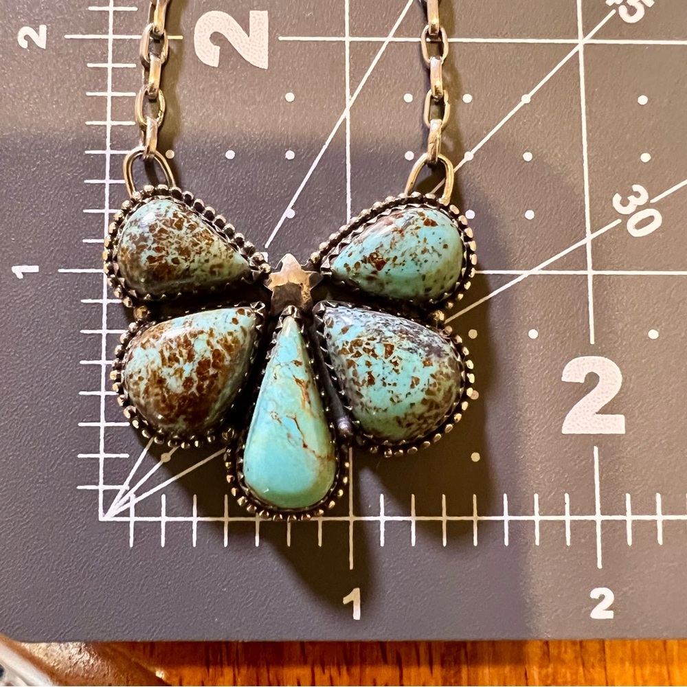 925 Sterling Silver Turquoise Cluster Necklace •Southwestern• - Picture 8 of 14